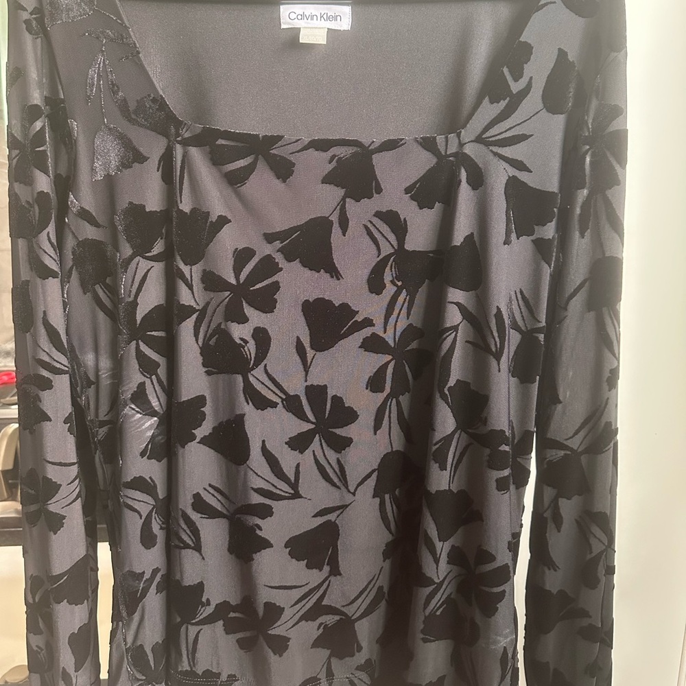 Calvin Klein Black Velvet Floral full sleeves top